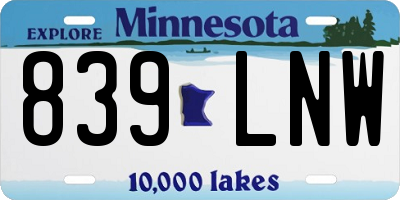 MN license plate 839LNW