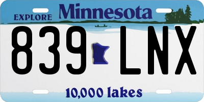 MN license plate 839LNX