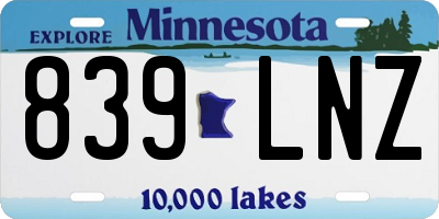 MN license plate 839LNZ