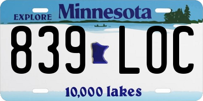 MN license plate 839LOC