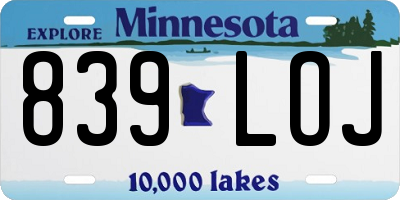MN license plate 839LOJ