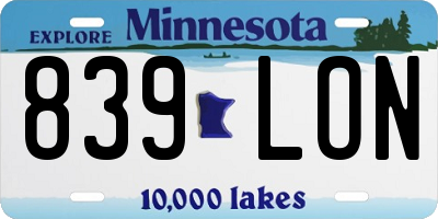 MN license plate 839LON