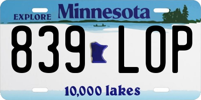 MN license plate 839LOP