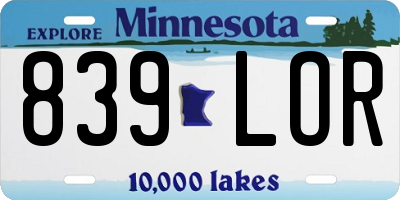 MN license plate 839LOR
