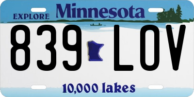 MN license plate 839LOV