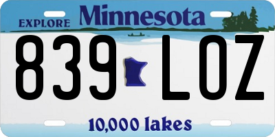 MN license plate 839LOZ