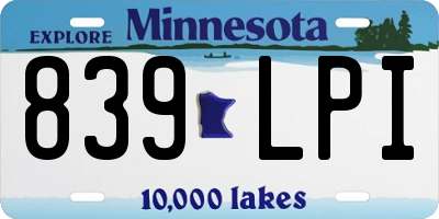 MN license plate 839LPI
