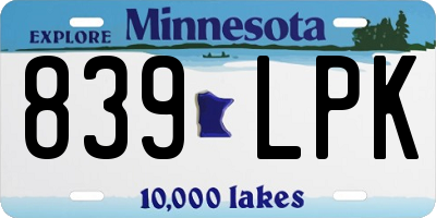 MN license plate 839LPK