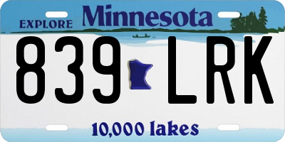 MN license plate 839LRK