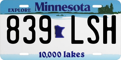 MN license plate 839LSH