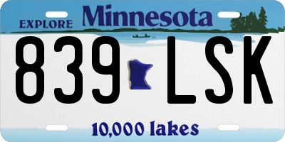 MN license plate 839LSK