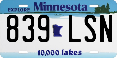 MN license plate 839LSN