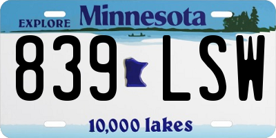 MN license plate 839LSW