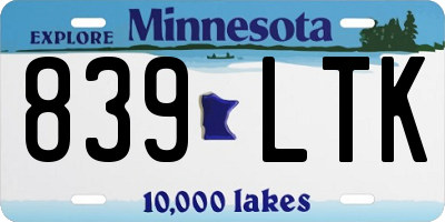 MN license plate 839LTK