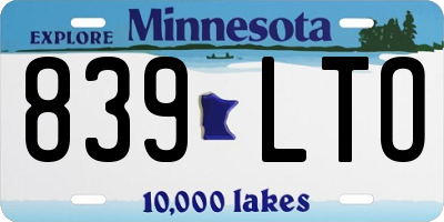 MN license plate 839LTO