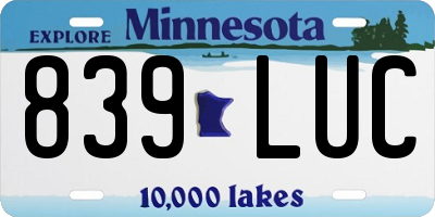 MN license plate 839LUC