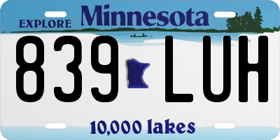 MN license plate 839LUH