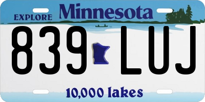 MN license plate 839LUJ