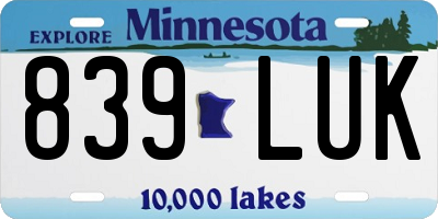 MN license plate 839LUK