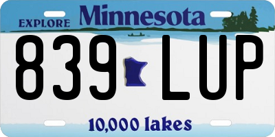 MN license plate 839LUP