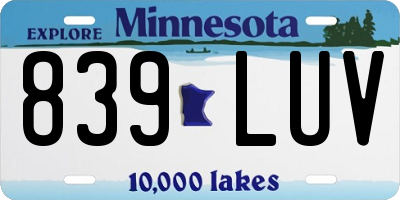 MN license plate 839LUV