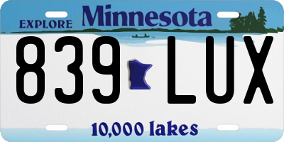 MN license plate 839LUX