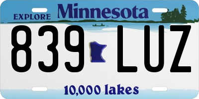MN license plate 839LUZ