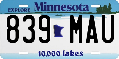MN license plate 839MAU