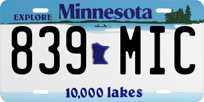 MN license plate 839MIC