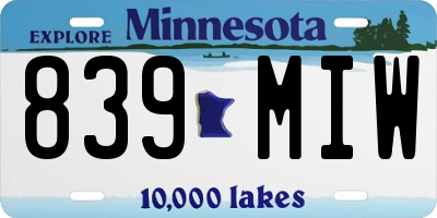 MN license plate 839MIW