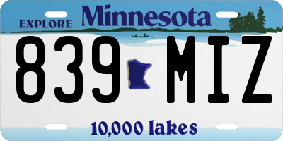 MN license plate 839MIZ