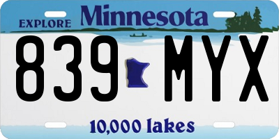 MN license plate 839MYX