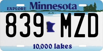 MN license plate 839MZD