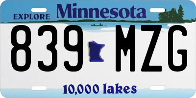 MN license plate 839MZG