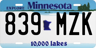 MN license plate 839MZK