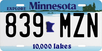 MN license plate 839MZN