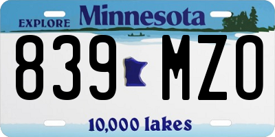 MN license plate 839MZO