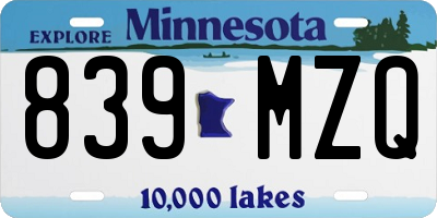 MN license plate 839MZQ