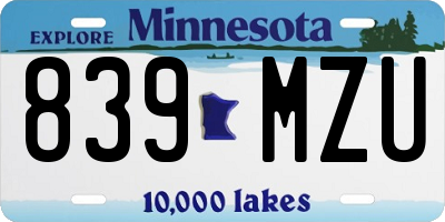 MN license plate 839MZU