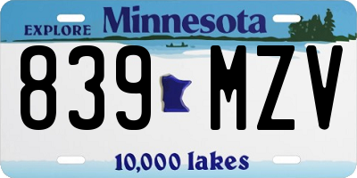 MN license plate 839MZV