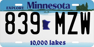 MN license plate 839MZW