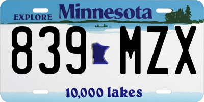 MN license plate 839MZX