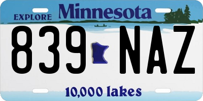 MN license plate 839NAZ