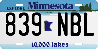 MN license plate 839NBL
