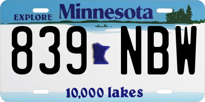 MN license plate 839NBW