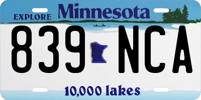 MN license plate 839NCA
