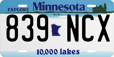 MN license plate 839NCX