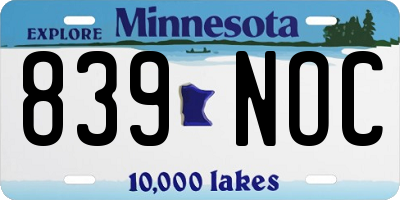 MN license plate 839NOC