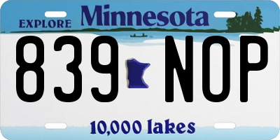 MN license plate 839NOP