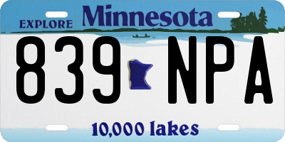 MN license plate 839NPA
